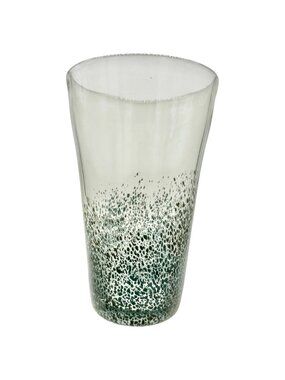 Glass Tumbler Green Speckled Design 12 Oz Unique Hand Blown Artisan Glassware